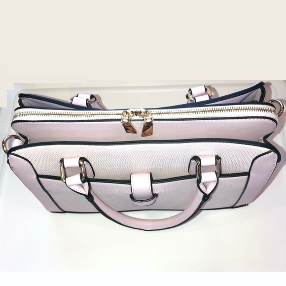 🎉2xHP🎉 VEGAN LEATHER Satchel Snake Skin Center Zip Handbag Pink + Gold Hardware - Picture 6 of 16